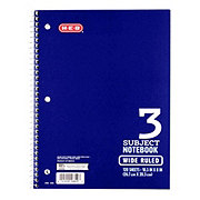 H-E-B 3 Subject Wide Ruled Spiral Notebook - Blue