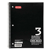 H-E-B 3 Subject College Ruled Spiral Notebook - Black