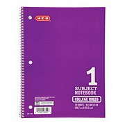 H-E-B 1 Subject College Ruled Spiral Notebook - Purple