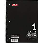 H-E-B 1 Subject Wide Ruled Spiral Notebook - Black
