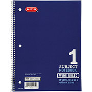 H-E-B 1 Subject Wide Ruled Spiral Notebook - Blue
