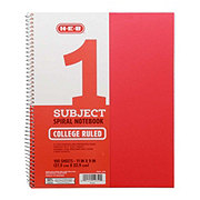 H-E-B 1 Subject College Ruled Poly Spiral Notebook - Red