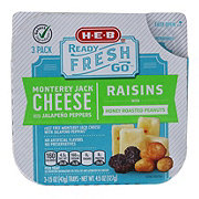 H-E-B Ready, Fresh, Go! Snack Trays - Monterey Jack Cheese, Raisins & Peanuts