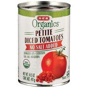H-E-B Organics No Salt Added Petite Diced Tomatoes, 14.5 oz