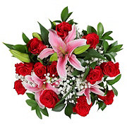 BLOOMS by H-E-B Luxury Dozen Red Roses & Lilies Flower Bouquet