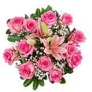 BLOOMS by H-E-B Classic Dozen Roses & Lilies Hand-Tied Flower Bouquet