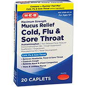 H-E-B Max Strength Mucus Relief Cold Flu & Sore Throat Caplets