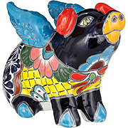 Blue Orange Pottery Talavera Sitting Pig with Wings