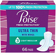 Poise Ultra Thin Regular Incontinence Pads with Wings - 3 Drop Light