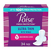 Poise Ultra Thin Long Length Incontinence Pads with Wings - 5 Drop Maximum