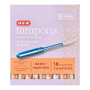 H-E-B Plastic Applicator Unscented Tampons – Super Plus Absorbency, 18 ct