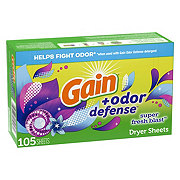 Gain + Odor Defense Fabric Softener Dryer Sheets - Super Fresh Blast