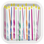 Unique Pink Sprinkles Theme Birthday Candles Square Paper Plates, 8 ct