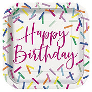 unique Pink Sprinkles Happy Birthday Square Paper Plates, 9"
