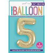 unique Number 5 Giant Foil Balloon - Gold