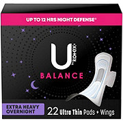 U by Kotex Balance Ultra Thin Overnight Pads with Wings - Extra Heavy Absorbency