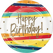 Creative Converting Happy Birthday Stripes Paper Plates, 8 ct