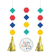 Creative Converting Happy Birthday Confetti Theme Hanging Danglers, 3 pk