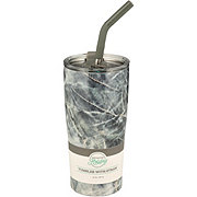 Destination Holiday Tumbler with Handle & Straw - Black Marble