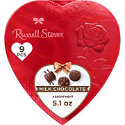 Russell Stover Assorted Milk Chocolates Red Foil Valentine's Heart Gift Box, 9 pc