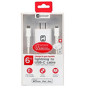 iHome Lightning to USB-C  Cable with USB-C Wall Charger - White