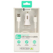 iHome USB-C Cable with Car Charger - White