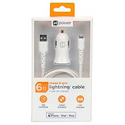 iHome Lightning to USB-A Cable with Car Charger - White