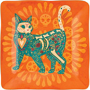 Destination Holiday Dia de los Muertos El Gato Square Plate - Orange