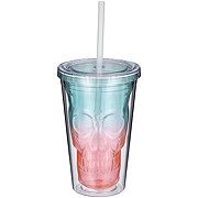 Destination Holiday Halloween Skull Tumbler wth lid & Straw - Ombre Teal Orange