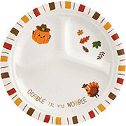 Destination Holiday Thanksgiving Gobble 'Til You Wobble Divided Paper Plates, 9"