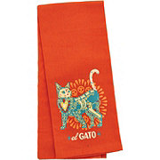 Destination Holiday Dia de los Muertos El Gato Kitchen Towel - Orange