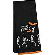 Destination Holiday Halloween Dancing Skeletons Kitchen Towel - Black