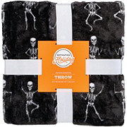 Destination Holiday Halloween Dancing Skeletons Throw Blanket - Black