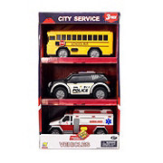 Goldlok City Service Vehicles - School Bus, Police, & Ambulance