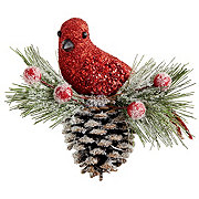 Destination Holiday Cardinal Pinecone Christmas Clip - Red