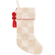 Destination Holiday Checkered Felt Christmas Stocking with Red Tassel