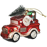 Destination Holiday Red Truck Santa Glass Christmas Ornament