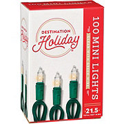 Destination Holiday Mini Clear Christmas Lights - Green Wire