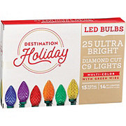 Destination Holiday C9 Diamond Cut Multi Color LED Christmas Lights - Green Wire