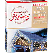 Destination Holiday Icicle Warm White LED Christmas Lights - White Wire