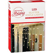 Destination Holiday Glitter Icicle Warm White LED Christmas Lights - White Wire