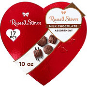 Russell Stover Milk Chocolates Red Foil Valentine's Heart Gift Box, 17 pc