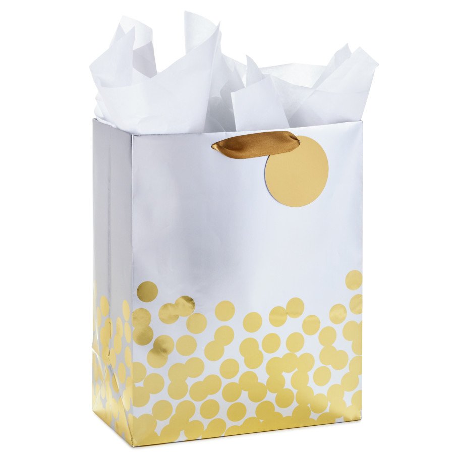 Humyoun 6 Pack Medium Gift Bags With Tissue Paper - 9x7x4 Inch, Polka Dot Design, White & Colorful, Handles Included