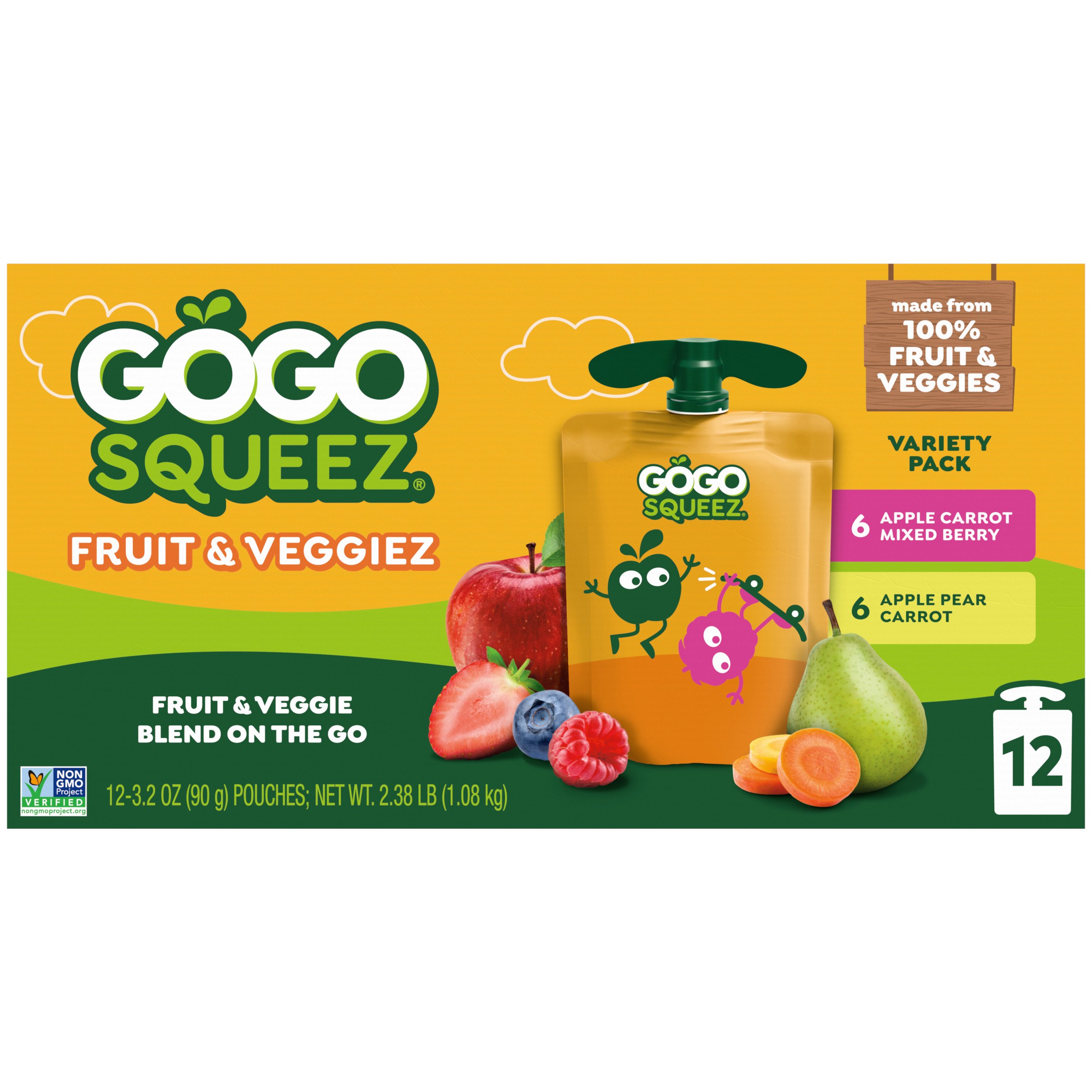 GoGo squeeZ Fruit & Veggiez No Sugar Added Mixed Berry/ Pear
