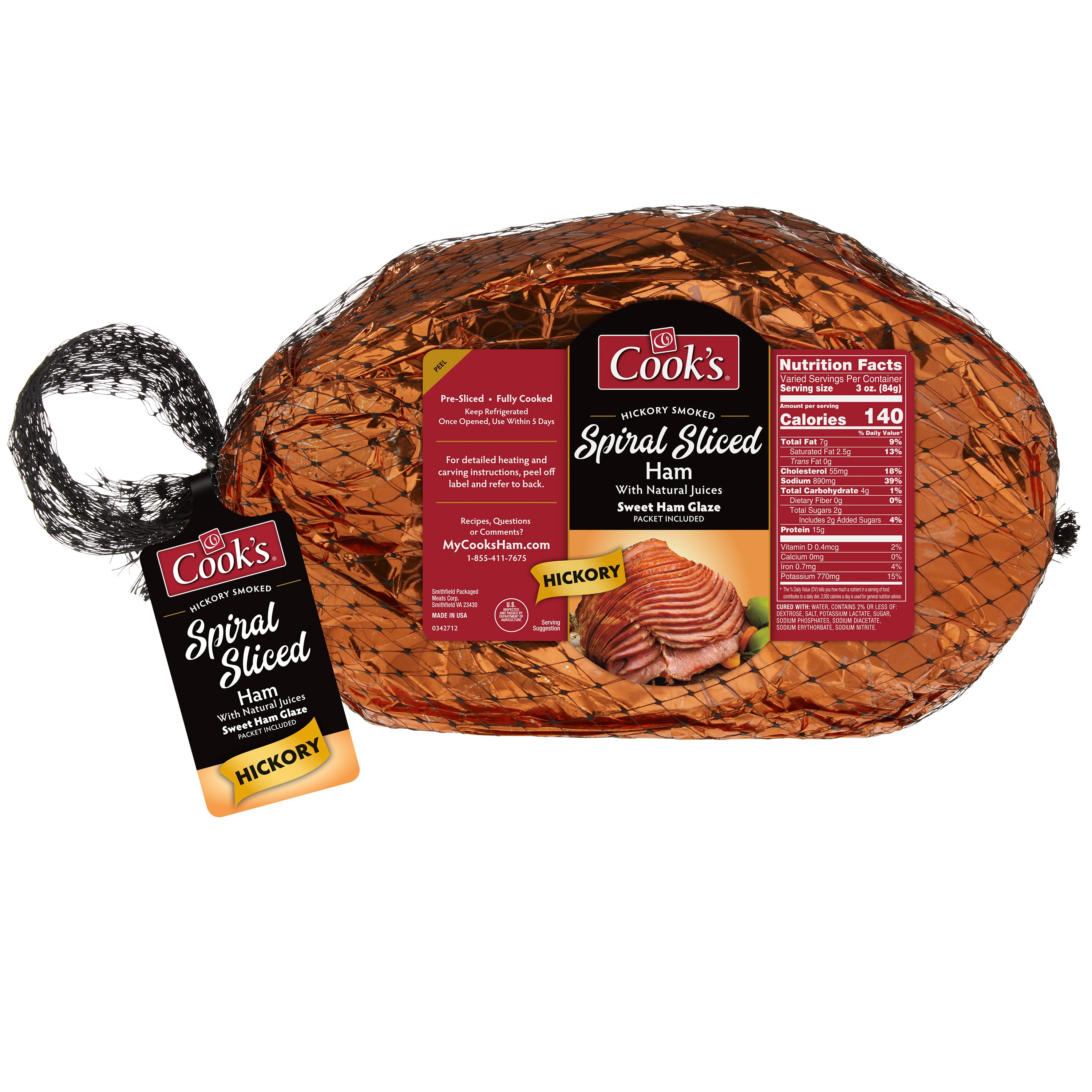 Cooks Fully Cooked Brown Sugar Hickory Smoked Spiral Sliced Half Ham, 10.977 Pound -- 4 per Case