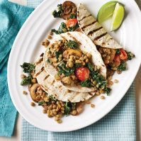 Lemony Lentil, Kale and Mushroom Tacos