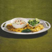 Marinated Crab Pico Dip with Plantain Chips