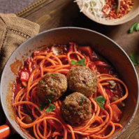 One Pan Sweet Potato Noodles with Meatballs