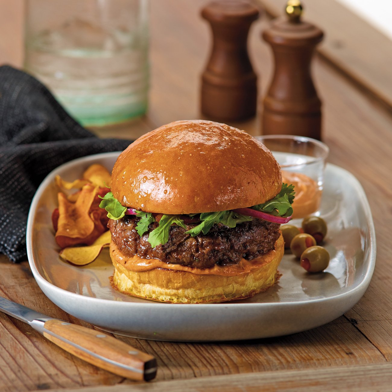 Grilled Bison Burgers With Harissa Aioli Recipe from H-E-B