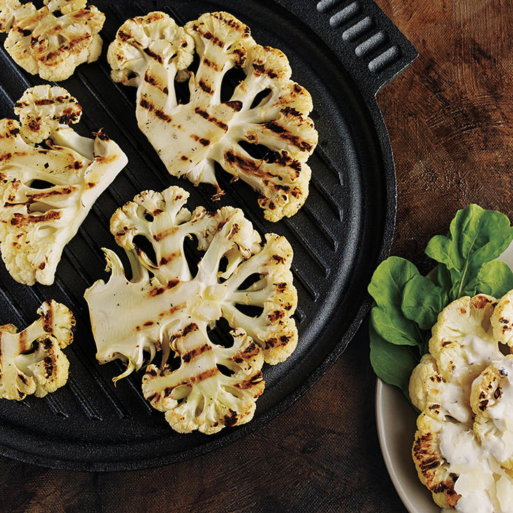 Grilled cauliflower steaks with parmesan